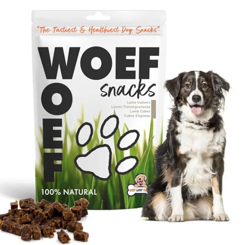 Woef Woef Snacks Lammwürfel, Natürliche Hundeleckerli, Getreidefrei 400g, Hypoallergen und Zuckerfrei, Perfekt fürs Hundetraining, 70% Lammfleisch von Woef Woef Snacks