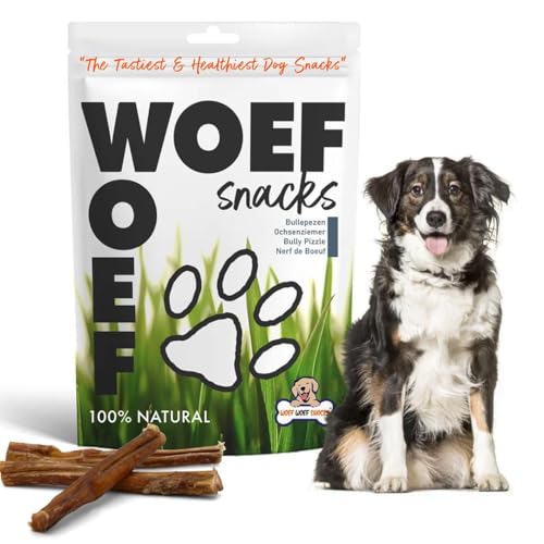 Woef Woef Snacks Ochsenziemer, Natürliche Hundeleckerli, Getreidefrei, 7 Stück, 12 cm Kausnack für mittelgroße und große Hunde, Perfekt für gesunde Zähne und Kauvergnügen von Woef Woef Snacks