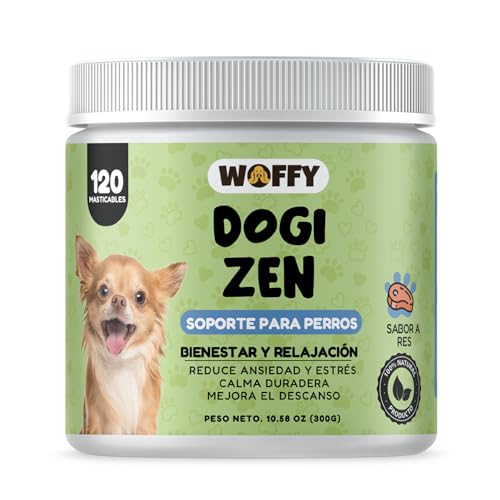 Woffy Dogizen Natürliche Beruhigungsmittel für Hunde mit Tryptophan, Baldrian und Kamille, reduziert Stress und Angst, entspannend für Hunde und verbessert die Erholung, 120 Kaukausnacks Woffy Dogizen Natürliche Beruhigungsmittel für Hunde mit Tryptophan, Baldrian und Kamille, reduziert Stress und Angst, entspannend für Hunde und verbessert die Erholung, 120 Kaukausnacks von Woffy