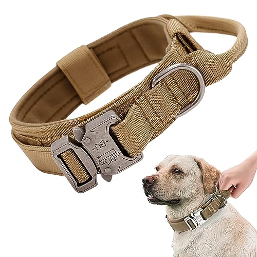 Taktisches Hundehalsband, Verstellbare Halsband Mit Kontrollgriff,Gepolstert Hund Halsband breit,Nylon Hundehalsband für Mittlere Große Hunde Training Jagd,mit Robuste Metallschnalle (L, Khaki) von Wohlstand