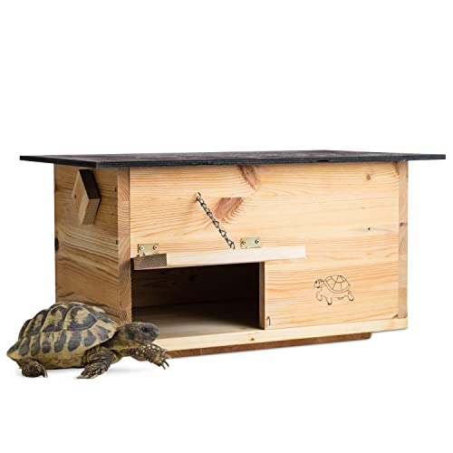 Woid Herz Premium Schildkrötenhaus (SH2) Lasiert aus 20mm starken Vollholz - Wetterfest mit Boden und Tür inc. verstellbare Belüftung - Schildkrötengehege Schildkröten Wetterfest Freilauf Gehege von Woid Herz