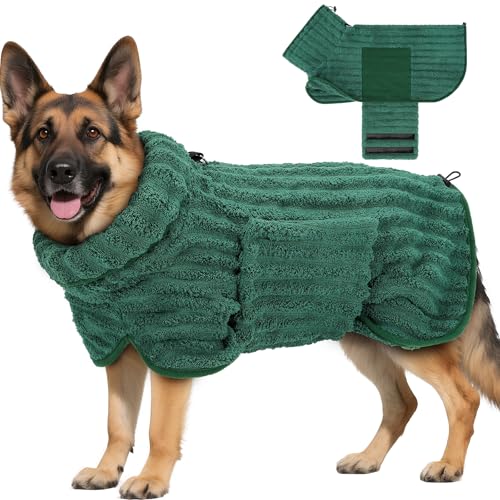 Woiil Hundebademantel aus Mikrofaser, Ultra Saugfähiger Bademantel Hund, Mit Klettverschluss Und Verstellbarem Gummizug, Maschinenwaschbar, Geeignet Für Große, Mittlere Und Kleine Hunde, Grün(XXL) von Woiil