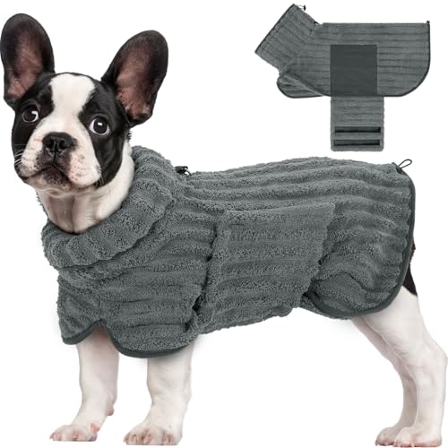 Woiil Hundebademantel aus Mikrofaser, Ultra Saugfähiger Bademantel Hund, Mit Klettverschluss Und Verstellbarem Gummizug, Maschinenwaschbar, Geeignet Für Große, Mittlere Und Kleine Hunde, Grau (S) von Woiil