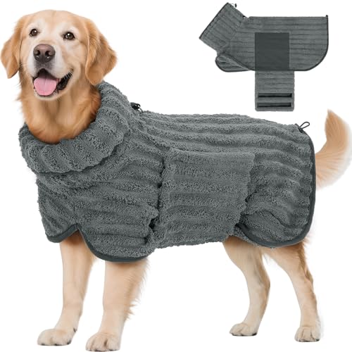 Woiil Hundebademantel aus Mikrofaser, Ultra Saugfähiger Bademantel Hund, Mit Klettverschluss Und Verstellbarem Gummizug, Maschinenwaschbar, Geeignet Für Große, Mittlere Und Kleine Hunde, Grau (XL) von Woiil