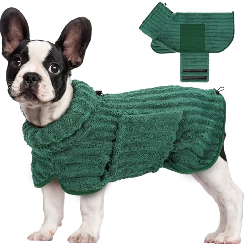 Woiil Hundebademantel aus Mikrofaser, Ultra Saugfähiger Bademantel Hund, Mit Klettverschluss Und Verstellbarem Gummizug, Maschinenwaschbar, Geeignet Für Große, Mittlere Und Kleine Hunde, Grün(M) von Woiil