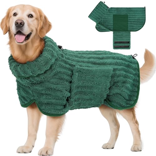 Woiil Hundebademantel aus Mikrofaser, Ultra Saugfähiger Bademantel Hund, Mit Klettverschluss Und Verstellbarem Gummizug, Maschinenwaschbar, Geeignet Für Große, Mittlere Und Kleine Hunde, Grün(XL) von Woiil