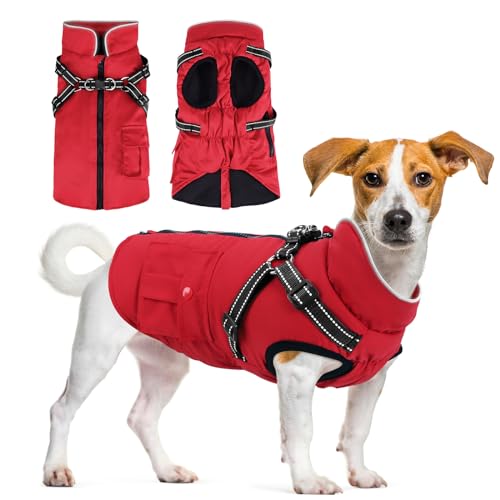 Woiil Hundemantel für Grosse Hunde Warmer Winter Wasserdicht Hundejacke Winddichter Wintermantel kuschelige Reflektierend Ärmellose mit Geschirr Outdoor Rot L Woiil Hundemantel für Grosse Hunde Warmer Winter Wasserdicht Hundejacke Winddichter Wintermantel kuschelige Reflektierend Ärmellose mit Geschirr Outdoor Rot L von Woiil