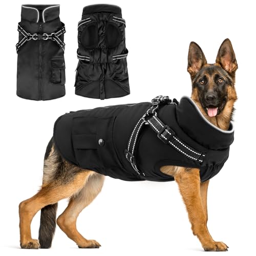 Woiil Hundemantel für Grosse Hunde Warmer Winter Wasserdicht Hundejacke Winddichter Wintermantel kuschelige Reflektierend Hundejacke Ärmellose mit Geschirr Outdoor Schwarz XXL Woiil Hundemantel für Grosse Hunde Warmer Winter Wasserdicht Hundejacke Winddichter Wintermantel kuschelige Reflektierend Hundejacke Ärmellose mit Geschirr Outdoor Schwarz XXL von Woiil