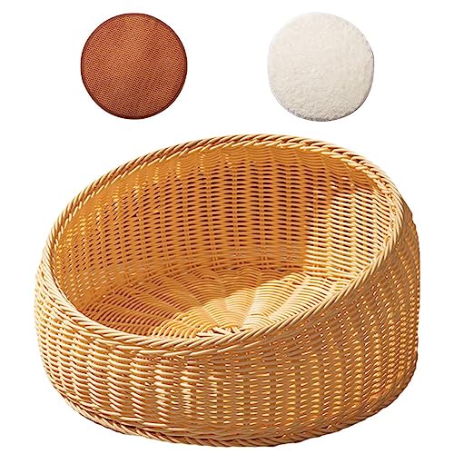 Rattan Pet Bed Round Cushion Circle Dog Bed Pet Beds Woven Cushion for Pet Wicker Cat Bed Cozy Sleeping Pad at House Pet Bed von Wokii