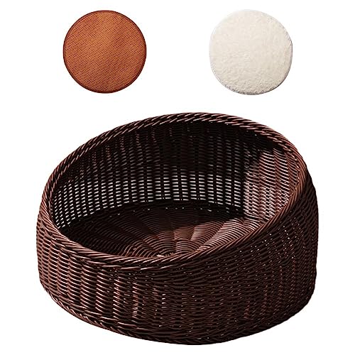 Rattan Pet Bed Round Cushion Circle Dog Bed Pet Beds Woven Cushion for Pet Wicker Cat Bed Cozy Sleeping Pad at House Pet Bed von Wokii