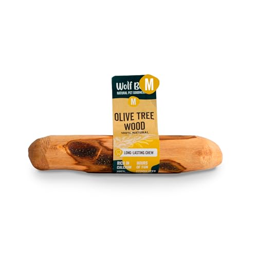 Wolf Belly - Olivenholz Hund 100% Natürlich (Größe M, 1 Stück) Hundespielzeug Robust, Kauholz Hund Kaffeeholz, Zahnpflege & Kauspielzeug, Kauknochen Ideal für mittelgroße Hunde von Wolf Belly Natural Pet Goodness