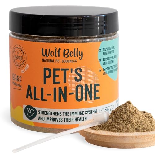 Wolf Belly - 8 in 1 Probiotika Hund und Katze 100% Natürlich (180 gr) Vitamine für Hunde Pulver, Nahrungsergänzungsmittel Hund Immunsystem Stärken mit Spirulina, Vitamine und Mineralien - All in One von Wolf Belly Natural Pet Goodness