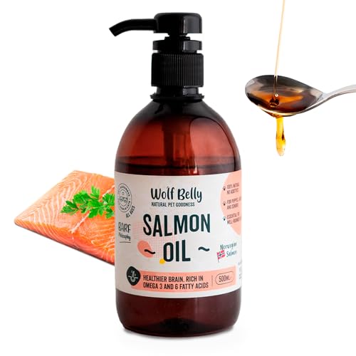 Wolf Belly - Lachsöl Hunde (500 ml) Norwegisches Lachsöl für Hunde, Katze Fell, Natürliches Fischöl für Hund Gelenke, Omega 3 für Hund, Barf Öl, Hochdosiertes Ergänzungsmittel von Wolf Belly Natural Pet Goodness