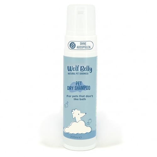 Wolf Belly – Trocken-Schaumshampoo für Hunde und Katzen (200 ml) | Entfernt Schmutz und Gerüche | Ohne Ausspülen | Mit Aloe Vera und Glycerin | Schnelle und tägliche Anwendung – Made in Europe von Wolf Belly Natural Pet Goodness