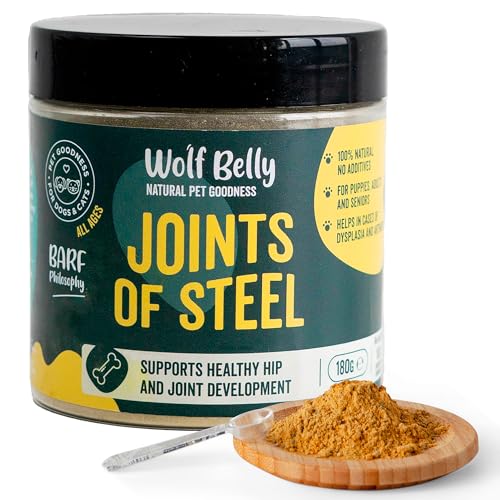 Wolf Belly - Grünlippmuschel Hund Pulver 100% Natürlich (180gr) Gelenkpulver für Hunde und Katzen Vitamine, MSM für Arthrose Hund, Gesundheitsprodukte mit hohem Kurkuma für Hunde - Joints of Steel Wolf Belly - Grünlippmuschel Hund Pulver 100% Natürlich (180gr) Gelenkpulver für Hunde und Katzen Vitamine, MSM für Arthrose Hund, Gesundheitsprodukte mit hohem Kurkuma für Hunde - Joints of Steel von Wolf Belly Natural Pet Goodness