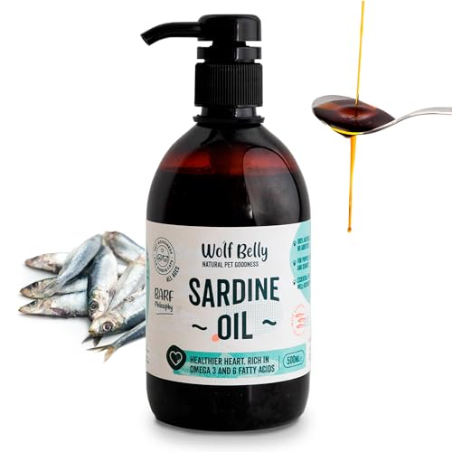 Wolf Belly - Sardinenöl für Hunde 100% Natürlich (500 ml) Öl für Katzen, Natürliches Fischöl für Hunde Gelenke, Omega 3 für Hund Fischöl Flüssig, Barf Öl Hund, Hochdosiertes Ergänzungsmittel von Wolf Belly Natural Pet Goodness