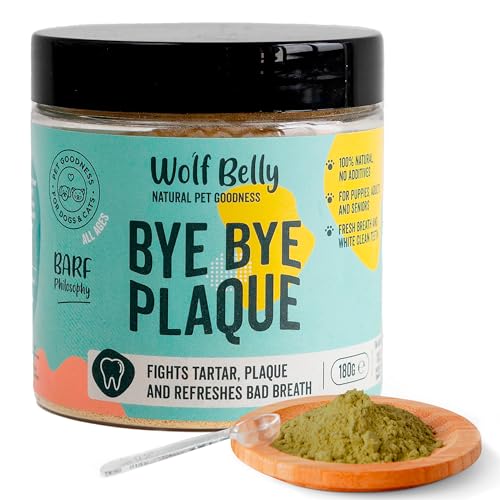 Wolf Belly - Zahnsteinentferner Hund Pulver 100% Natürlich (180 gr) Katzen Zahnpflege, Alternative zu Dentalspray für Hunde Gegen Zahnstein, Zahnreinigung Hund, Mundgeruch - Bye Bye Plaque Wolf Belly - Zahnsteinentferner Hund Pulver 100% Natürlich (180 gr) Katzen Zahnpflege, Alternative zu Dentalspray für Hunde Gegen Zahnstein, Zahnreinigung Hund, Mundgeruch - Bye Bye Plaque von Wolf Belly Natural Pet Goodness