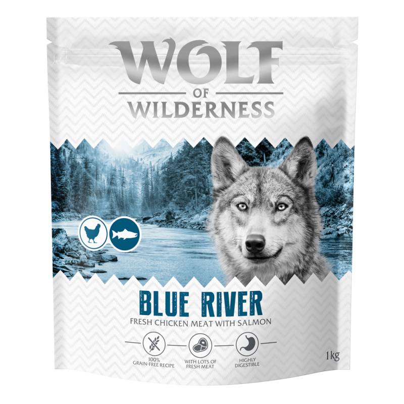 1 kg Wolf of Wilderness - getreidefrei zum Sonderpreis! - Adult "Blue River" Lachs (Top-seller) von Wolf of Wilderness