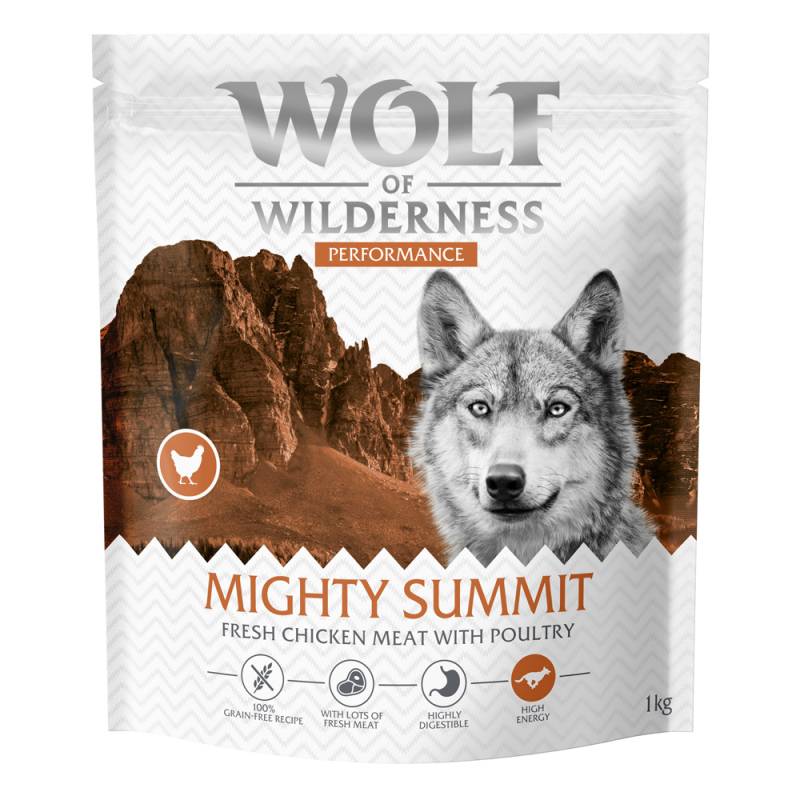 1 kg Wolf of Wilderness - getreidefrei zum Sonderpreis! - "Explore The Mighty Summit" Performance von Wolf of Wilderness