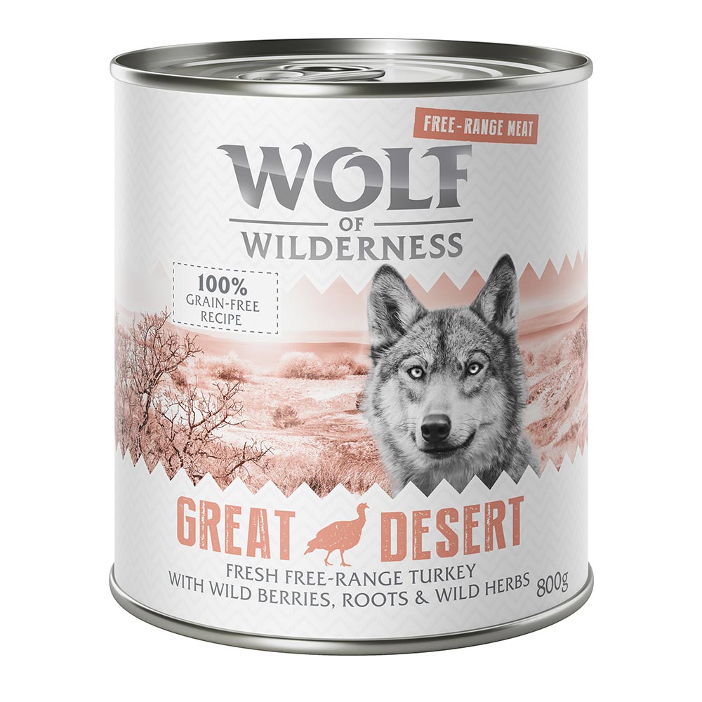 11 + 1 gratis! Wolf of Wilderness 12 x 800 g - Great Desert - Freiland-Pute von Wolf of Wilderness