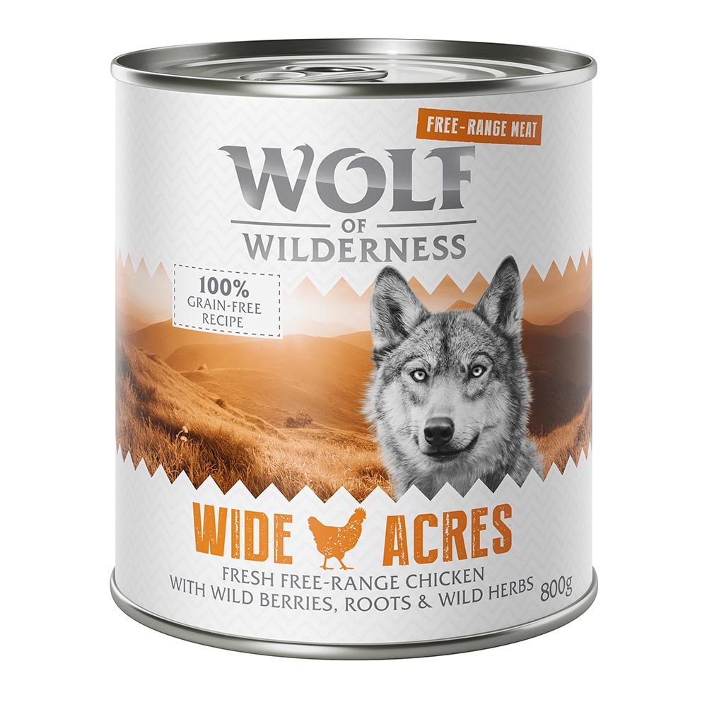 11 + 1 gratis! Wolf of Wilderness 12 x 800 g - Wide Acres - Freiland-Huhn von Wolf of Wilderness