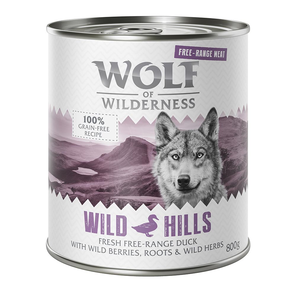 11 + 1 gratis! Wolf of Wilderness 12 x 800 g - Wild Hills - Freiland-Ente von Wolf of Wilderness
