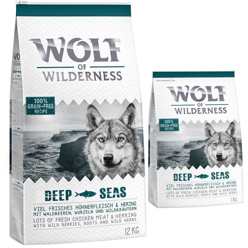 12 + 1 kg gratis! 13 kg Wolf of Wilderness Trockenfutter Deep Seas - Hering von Wolf of Wilderness
