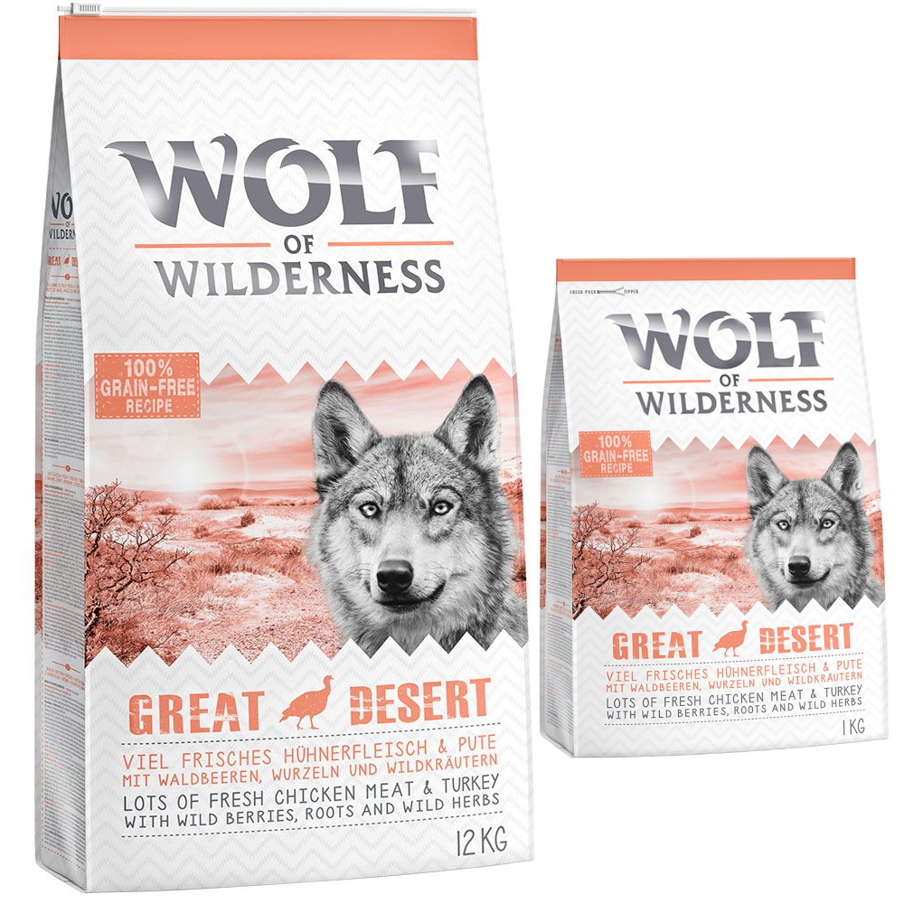 12 + 1 kg gratis! 13 kg Wolf of Wilderness Trockenfutter Great Desert - Pute 12 + 1 kg gratis! 13 kg Wolf of Wilderness Trockenfutter Great Desert - Pute von Wolf of Wilderness
