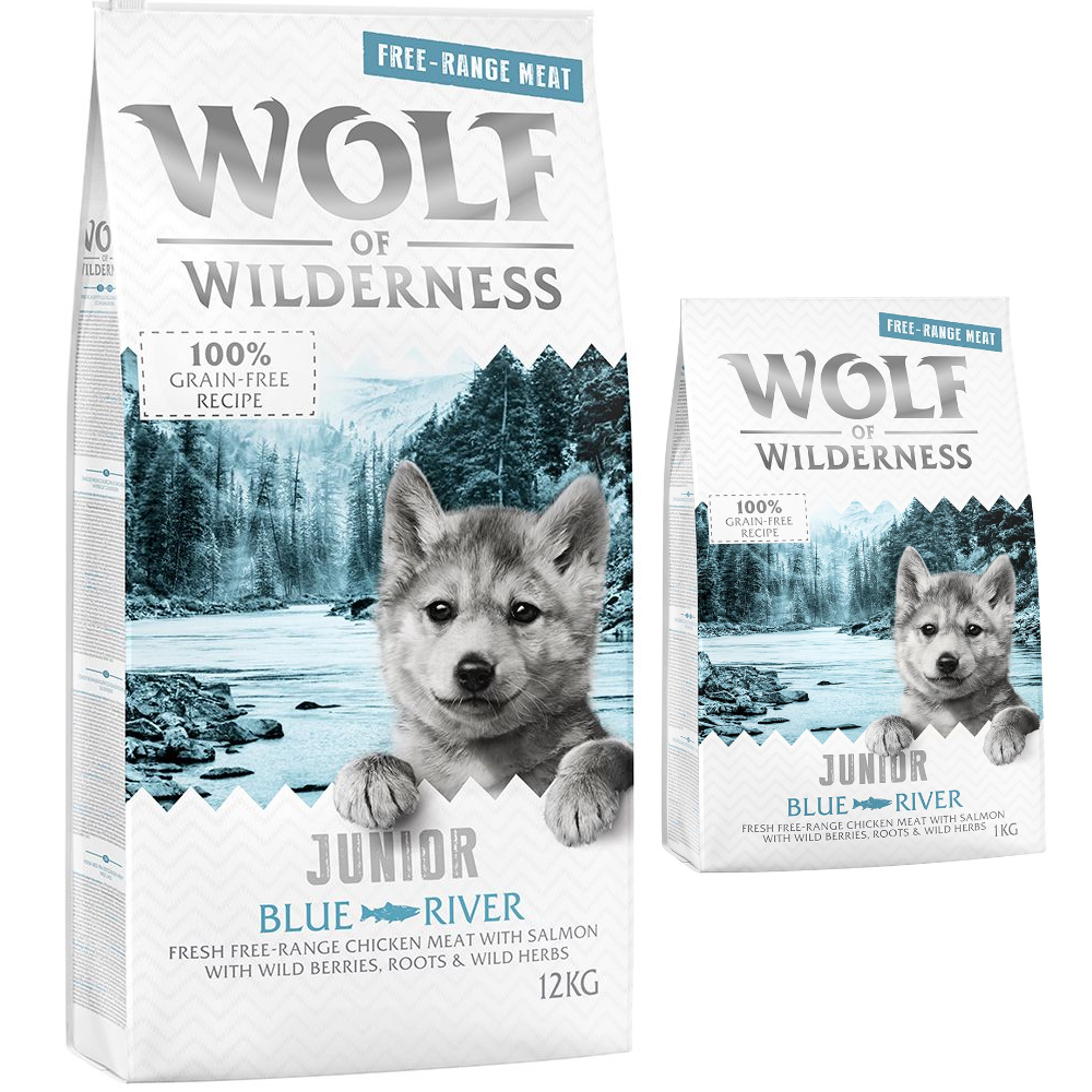 12 + 1 kg gratis! 13 kg Wolf of Wilderness Trockenfutter JUNIOR Blue River - Freilandhuhn & Lachs 12 + 1 kg gratis! 13 kg Wolf of Wilderness Trockenfutter JUNIOR Blue River - Freilandhuhn & Lachs von Wolf of Wilderness