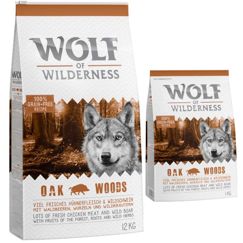 12 + 1 kg gratis! 13 kg Wolf of Wilderness Trockenfutter Oak Woods - Wildschwein von Wolf of Wilderness