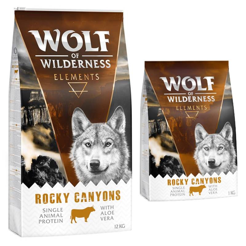 12 + 1 kg gratis! 13 kg Wolf of Wilderness Trockenfutter Rocky Canyons - Rind (Monoprotein) von Wolf of Wilderness