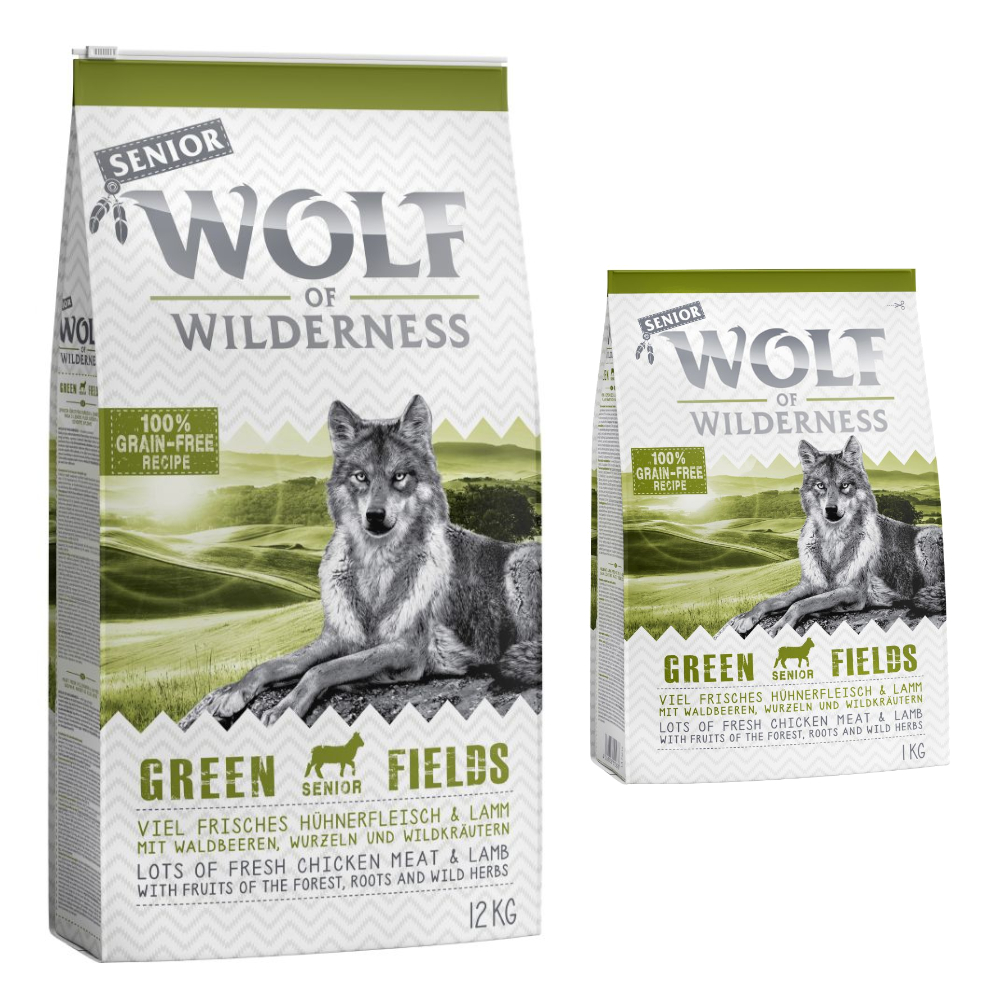 12 + 1 kg gratis! 13 kg Wolf of Wilderness Trockenfutter SENIOR Green Fields - Lamm 12 + 1 kg gratis! 13 kg Wolf of Wilderness Trockenfutter SENIOR Green Fields - Lamm von Wolf of Wilderness