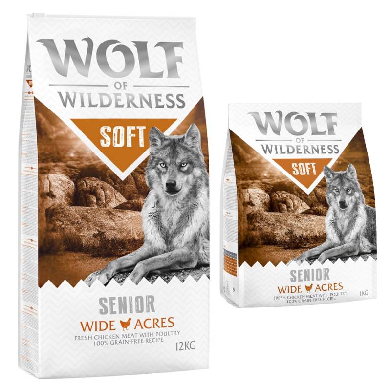 12 + 1 kg gratis! 13 kg Wolf of Wilderness Trockenfutter SENIOR Wide Acres - Huhn (Soft & Strong) von Wolf of Wilderness