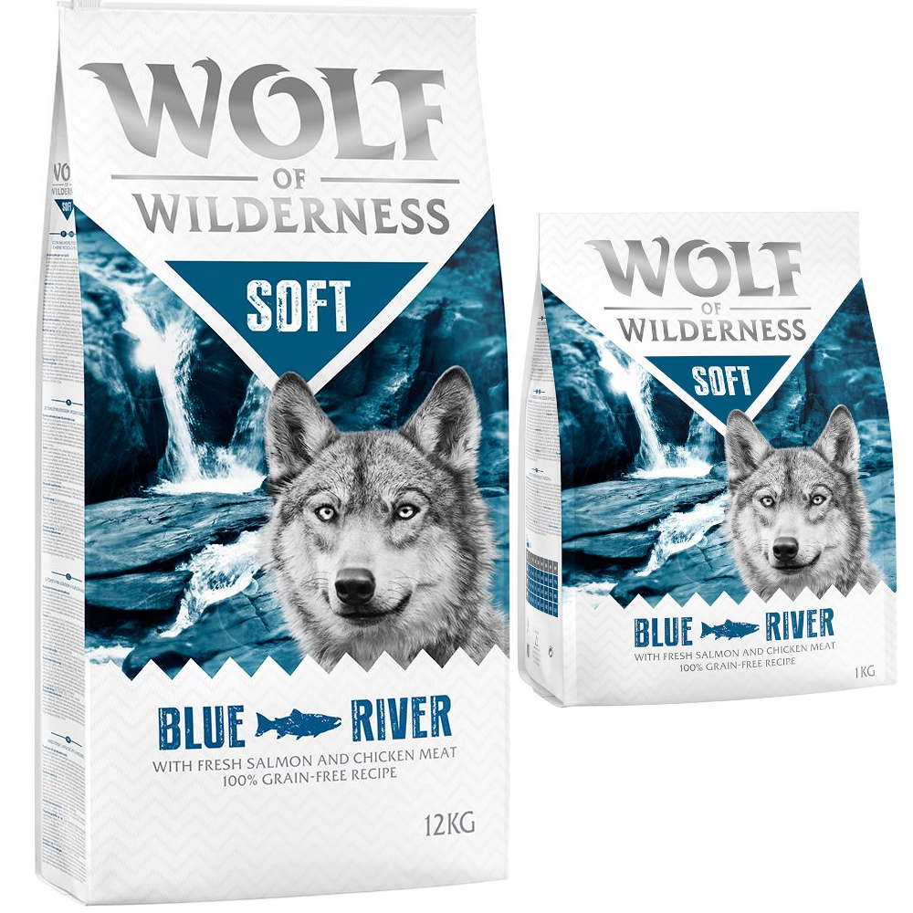 12 + 1 kg gratis! 13 kg Wolf of Wilderness Trockenfutter 'Soft' Blue River - Lachs (halbfeucht) von Wolf of Wilderness