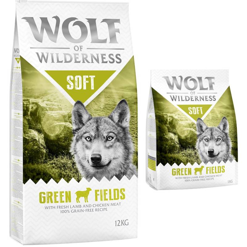 12 + 1 kg gratis! 13 kg Wolf of Wilderness Trockenfutter 'Soft' Green Fields - Lamm (halbfeucht) von Wolf of Wilderness