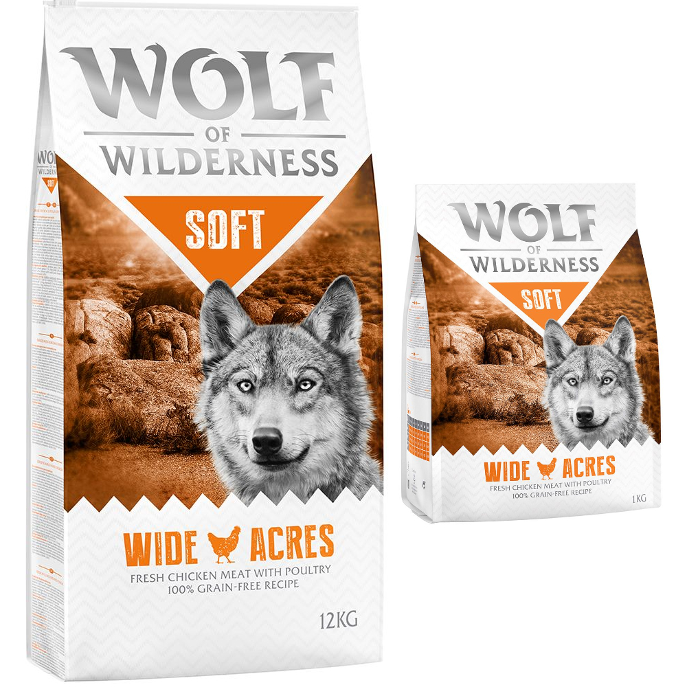12 + 1 kg gratis! 13 kg Wolf of Wilderness Trockenfutter 'Soft' Wide Acres - Huhn (halbfeucht) von Wolf of Wilderness