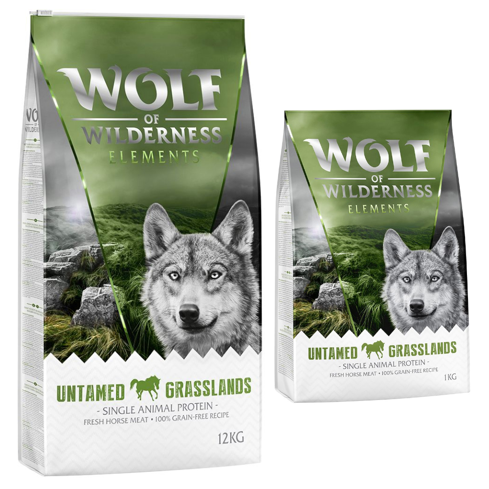 12 + 1 kg gratis! 13 kg Wolf of Wilderness Trockenfutter Untamed Grasslands - Pferd (Monoprotein) von Wolf of Wilderness