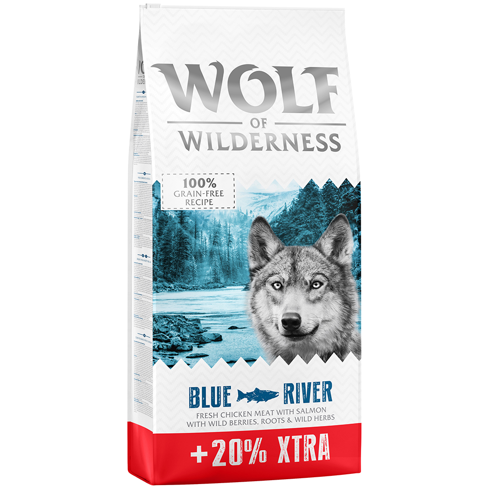 12 + 2,4 kg gratis! 14,4 kg Wolf of Wilderness - getreidefrei - Blue River - Lachs von Wolf of Wilderness