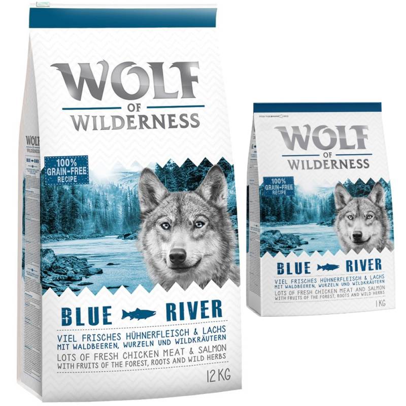 12 + 2 kg gratis! 14 kg Wolf of Wilderness Trockenfutter - Blue River - Lachs von Wolf of Wilderness