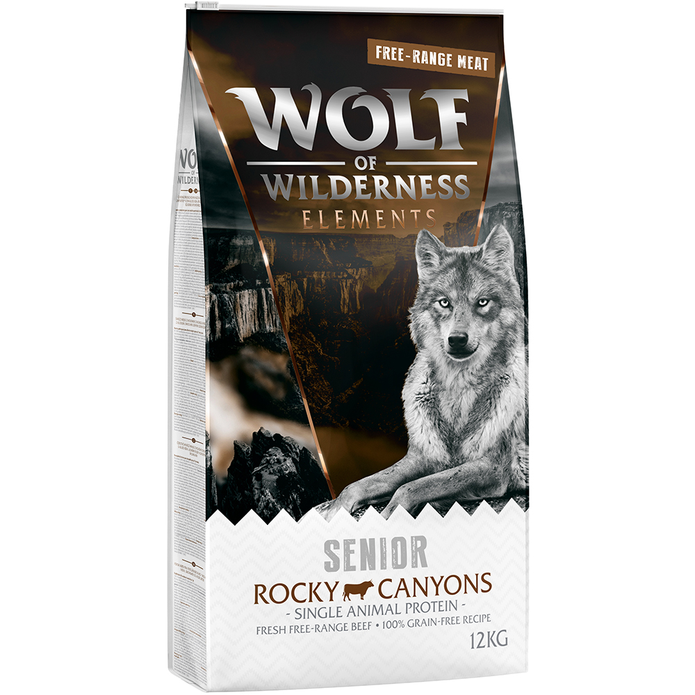 12 + 2 kg gratis! 14 kg Wolf of Wilderness Trockenfutter - SENIOR Rocky Canyons - Freilandrind von Wolf of Wilderness
