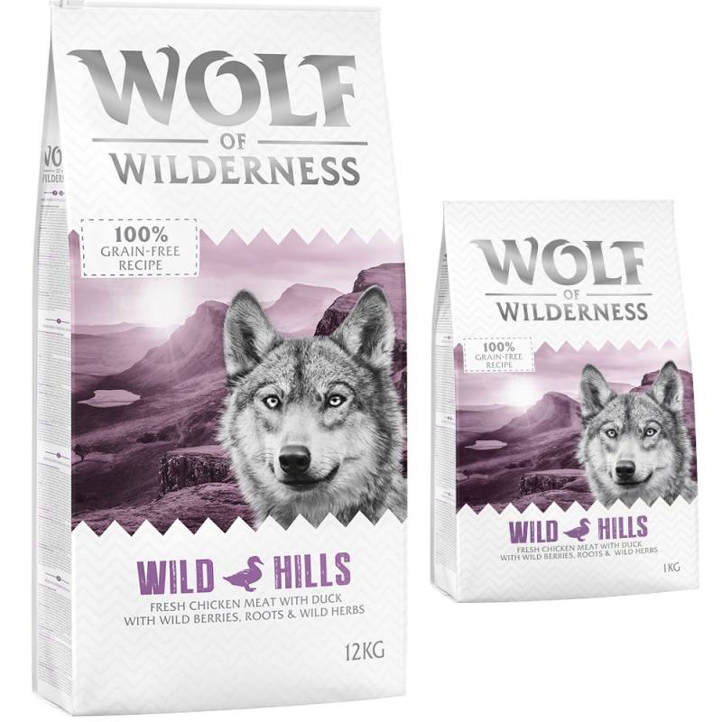 12 + 2 kg gratis! 14 kg Wolf of Wilderness Trockenfutter - Wild Hills - Ente von Wolf of Wilderness