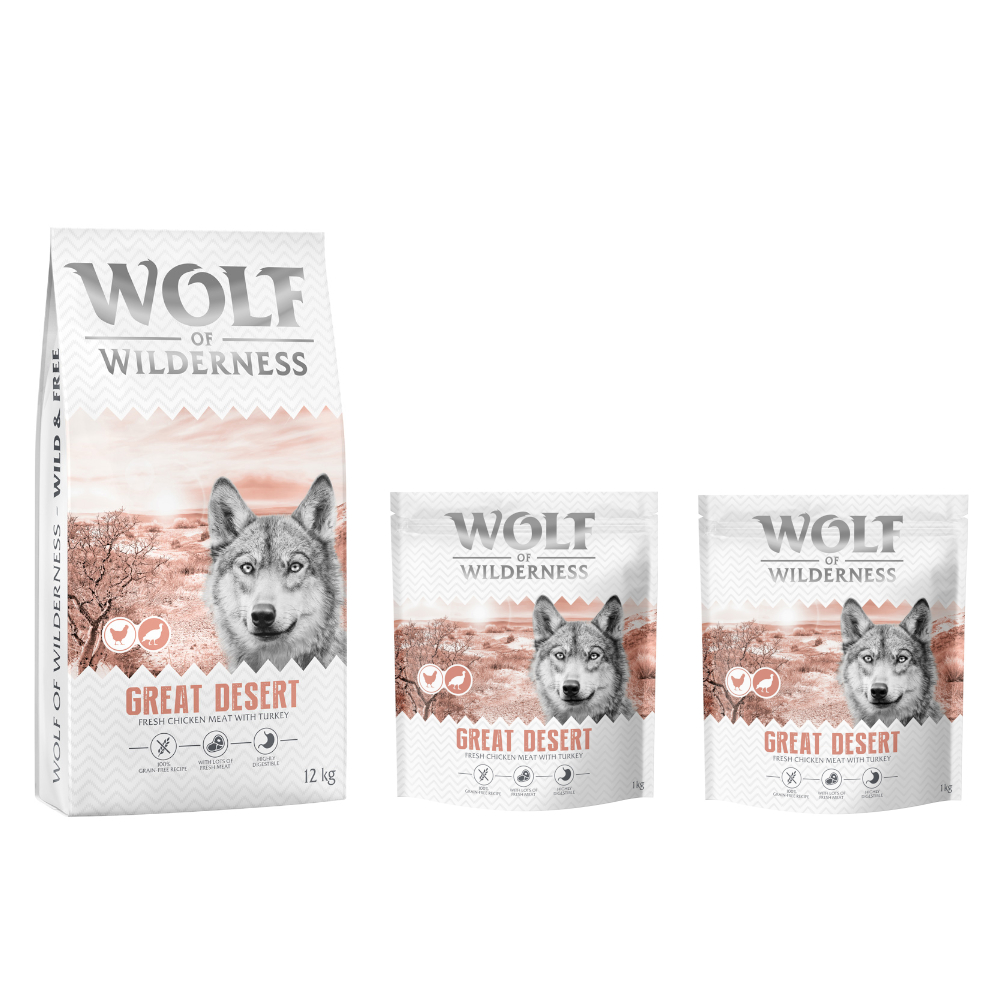 12 + 2 kg gratis! 14 kg Wolf of Wilderness - getreidefreie Rezeptur - Adult "Great Desert" Pute 12 + 2 kg gratis! 14 kg Wolf of Wilderness - getreidefreie Rezeptur - Adult "Great Desert" Pute von Wolf of Wilderness