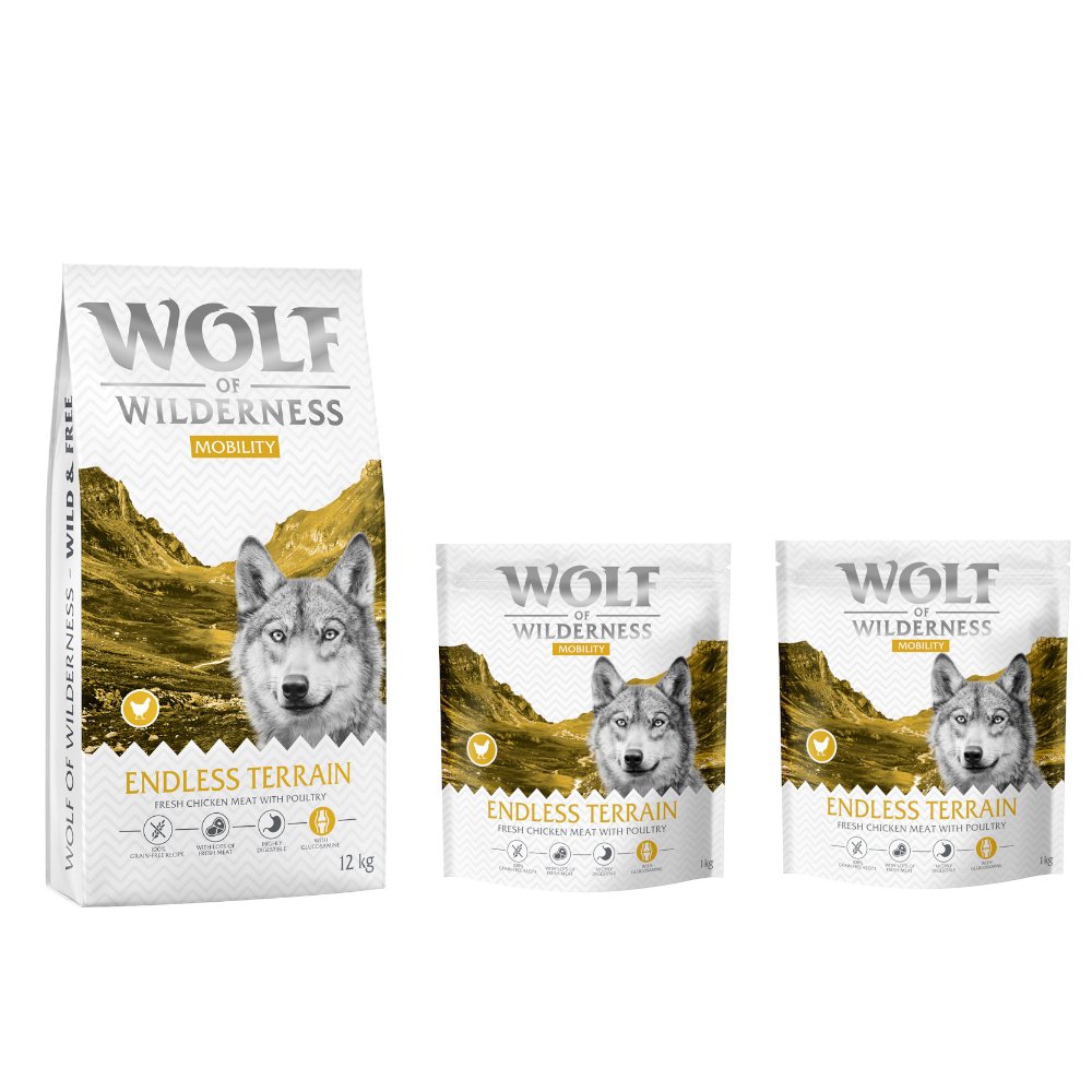12 + 2 kg gratis! 14 kg Wolf of Wilderness - getreidefreie Rezeptur - "Explore The Endless Terrain" Mobility 12 + 2 kg gratis! 14 kg Wolf of Wilderness - getreidefreie Rezeptur - "Explore The Endless Terrain" Mobility von Wolf of Wilderness