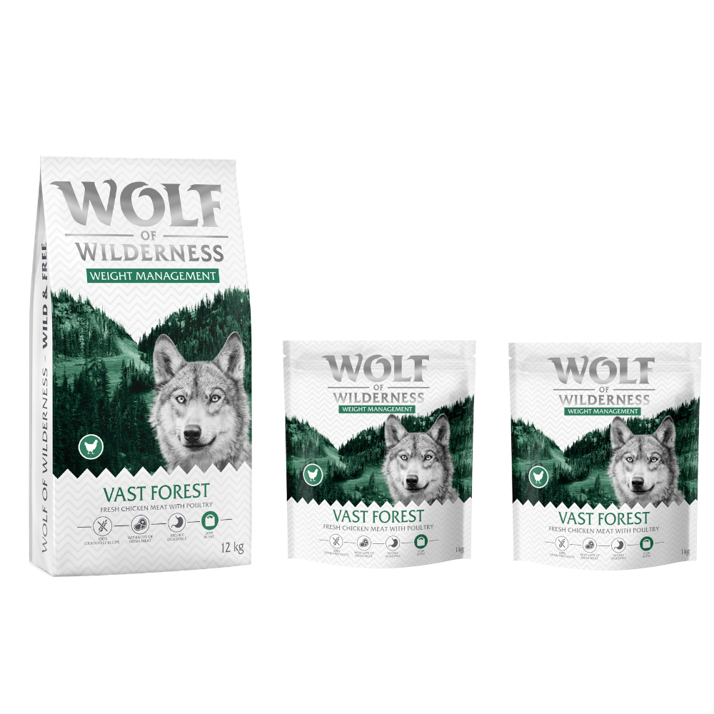 12 + 2 kg gratis! 14 kg Wolf of Wilderness - getreidefreie Rezeptur - "Explore The Vast Forests" Weight Management 12 + 2 kg gratis! 14 kg Wolf of Wilderness - getreidefreie Rezeptur - "Explore The Vast Forests" Weight Management von Wolf of Wilderness