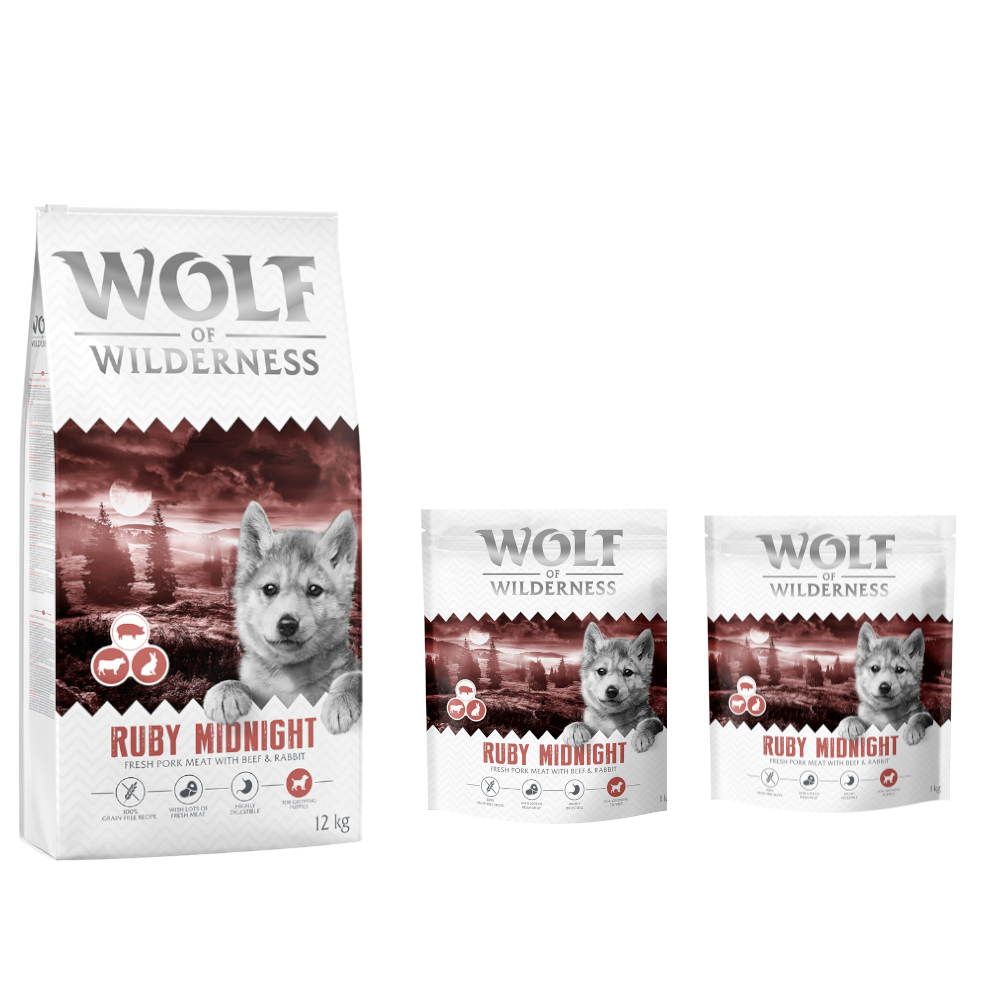 12 + 2 kg gratis! 14 kg Wolf of Wilderness - getreidefreie Rezeptur - Junior "Ruby Midnight" Rind & Kaninchen 12 + 2 kg gratis! 14 kg Wolf of Wilderness - getreidefreie Rezeptur - Junior "Ruby Midnight" Rind & Kaninchen von Wolf of Wilderness