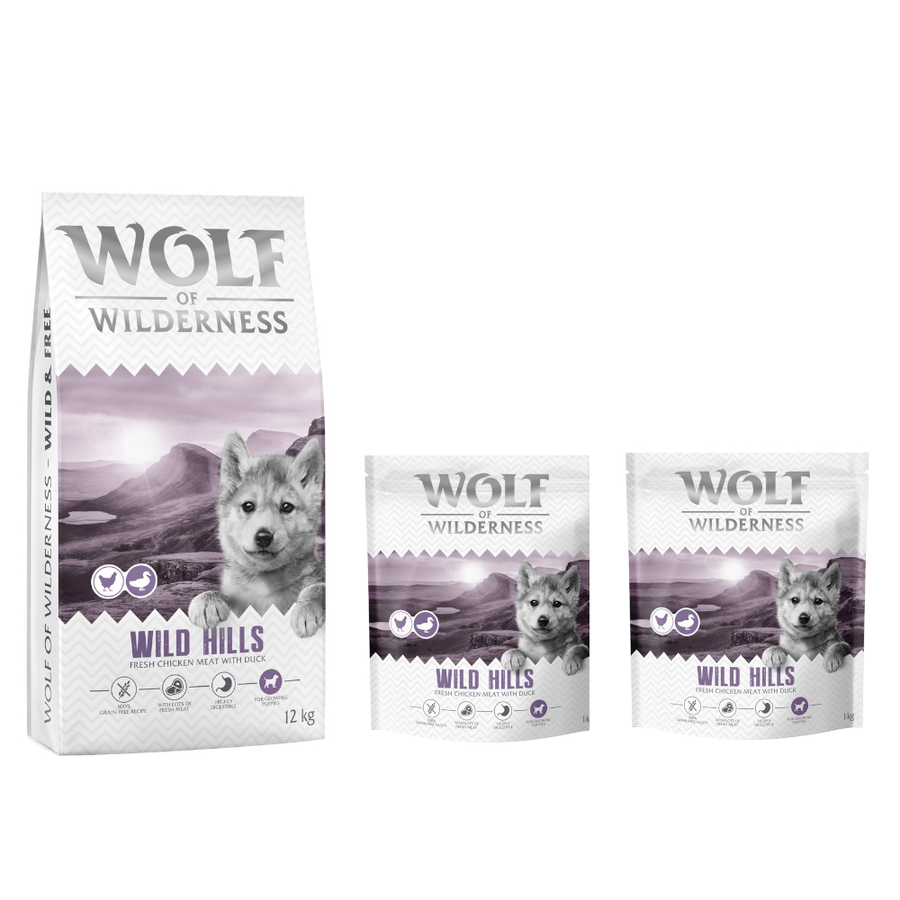 12 + 2 kg gratis! 14 kg Wolf of Wilderness - getreidefreie Rezeptur - Junior "Wild Hills" Ente 12 + 2 kg gratis! 14 kg Wolf of Wilderness - getreidefreie Rezeptur - Junior "Wild Hills" Ente von Wolf of Wilderness