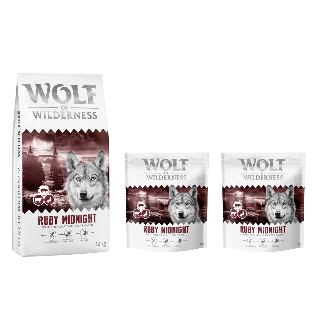 12 + 2 kg gratis! 14 kg Wolf of Wilderness - getreidefreie Rezeptur - "Ruby Midnight" Rind & Kaninchen 12 + 2 kg gratis! 14 kg Wolf of Wilderness - getreidefreie Rezeptur - "Ruby Midnight" Rind & Kaninchen von Wolf of Wilderness
