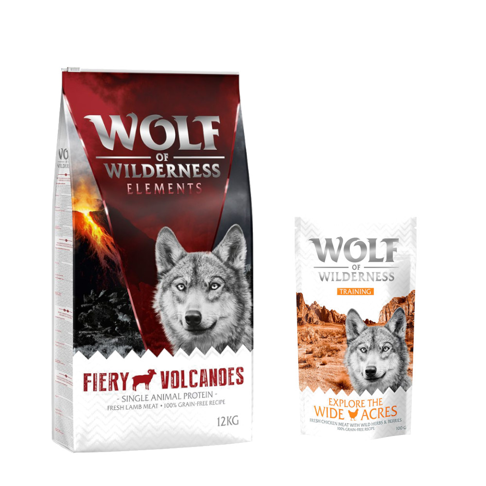 12 kg Wolf of Wilderness + 100 g Training Snack gratis! - Fiery Volcanoes - Lamm (Monoprotein) von Wolf of Wilderness