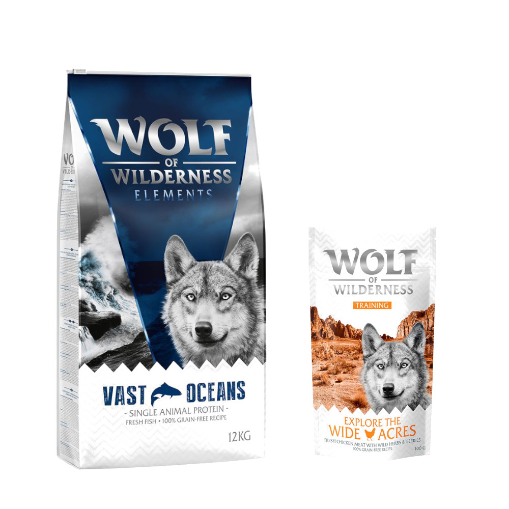 12 kg Wolf of Wilderness + 100 g Training Snack gratis! - Vast Oceans - Fisch (Monoprotein) von Wolf of Wilderness