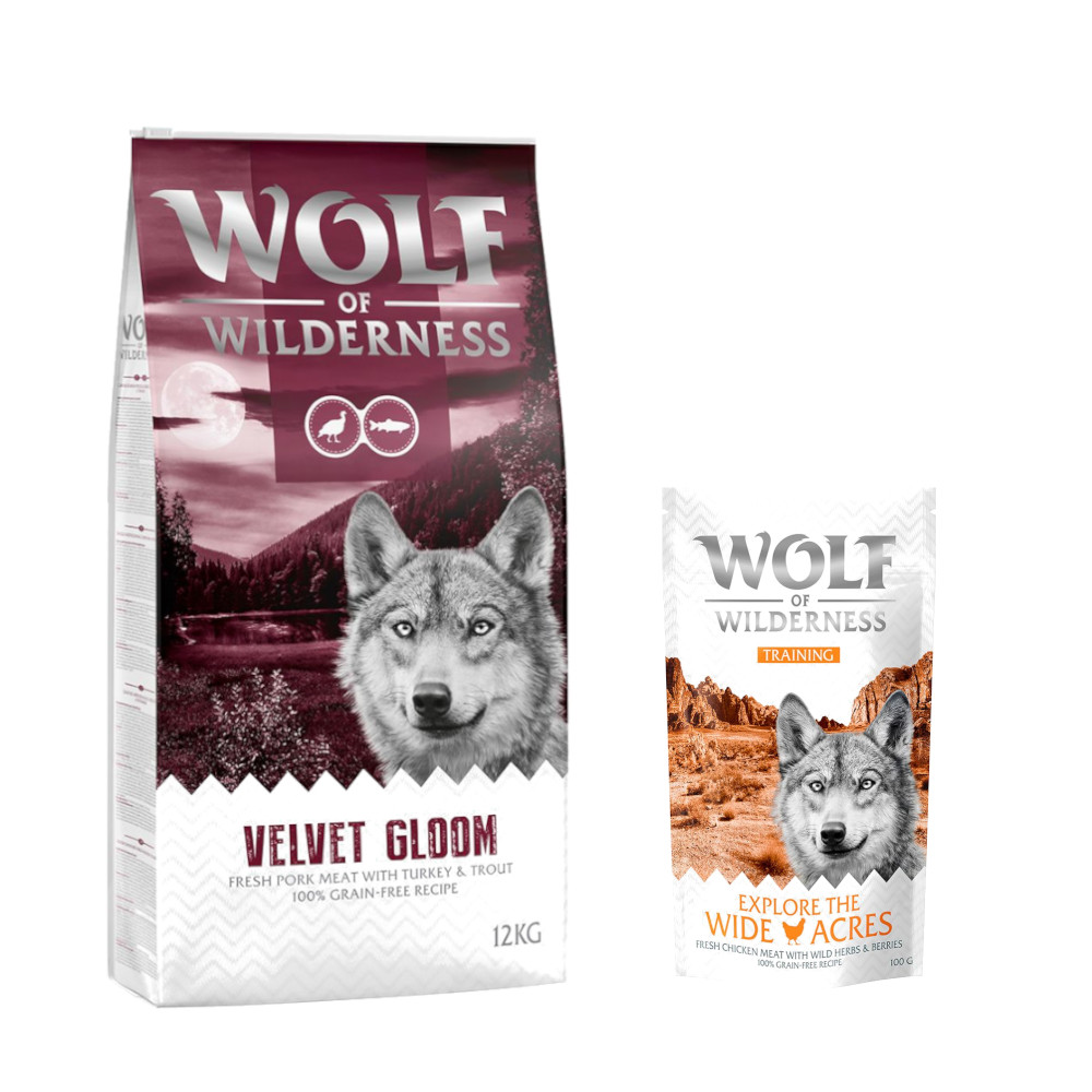 12 kg Wolf of Wilderness + 100 g Training Snack gratis! - Velvet Gloom - Pute & Forelle von Wolf of Wilderness